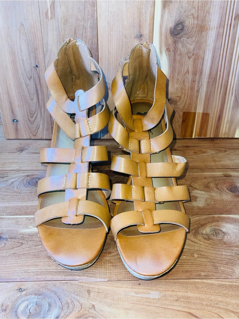 BRADH Women's Tan Strappy Wedge Sandals - Comfortable Summer Style Size 10